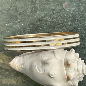 VTG Faceted Brass & White Enamel Bangle Bracelet Japan Stackable